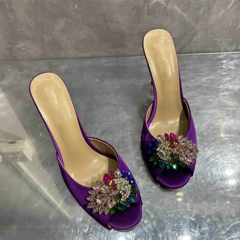 Crystal Stiletto High Heels Purple Velvet Slippers for Women Banquet Shoes Sexy Sandals Shoes Handmade High Quality Big Size 43. — zdjęcie 5