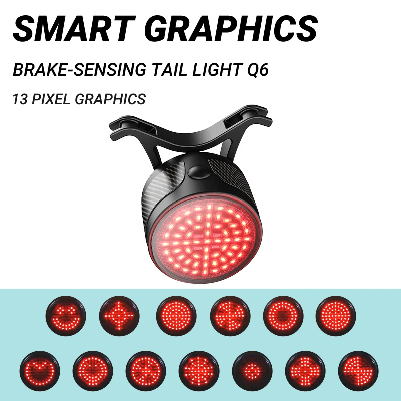 

New Bicycle Smart Brake Tail Light MTB Road Bike Auto Brake Sensing Light USB Rechargeable IPX6 Waterproof LED 13 Emoticons Lamp