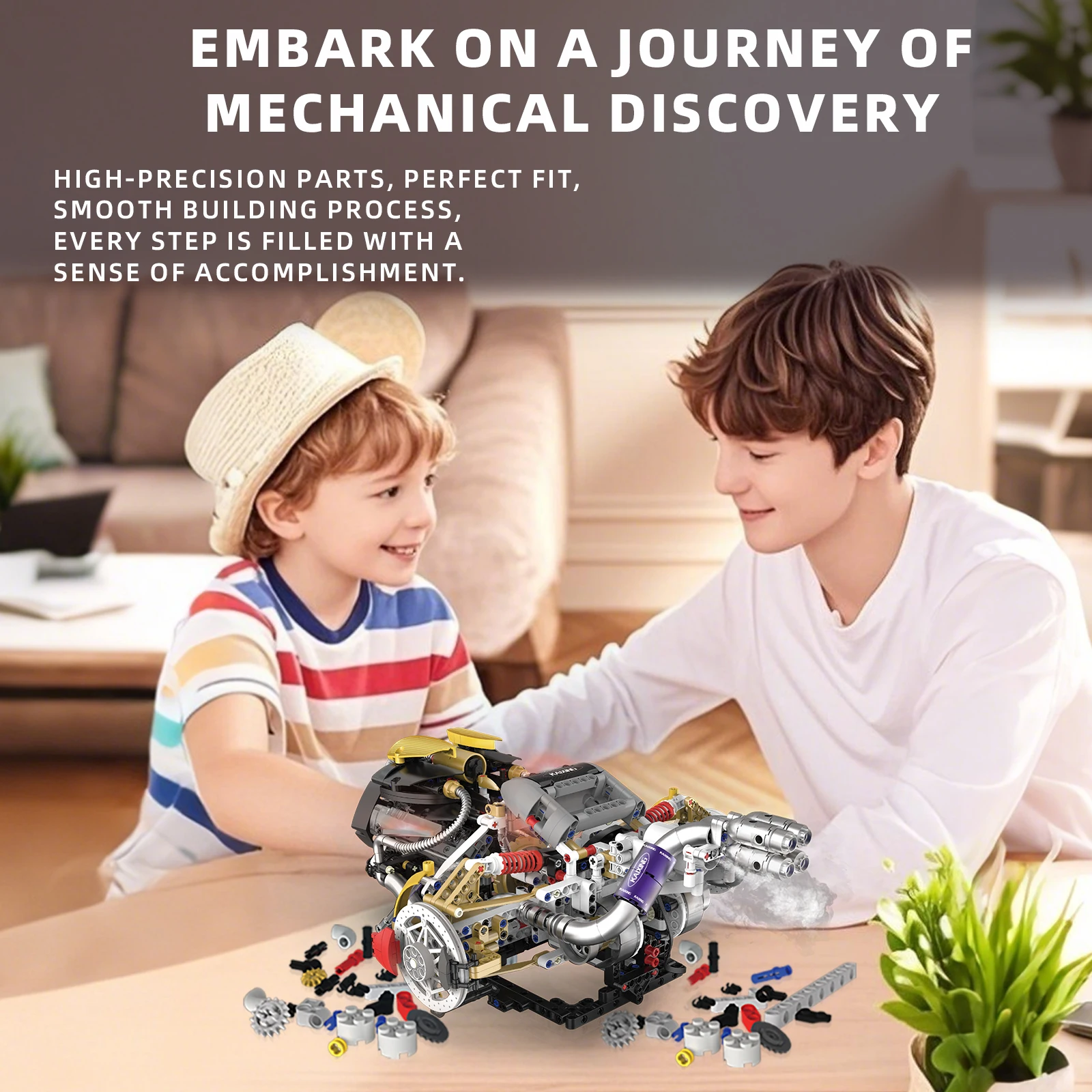 K96210 Pagani Simulation V8 Engine Building Block Model 1394PCS APP-Programmable LED Light Version Collector’s DIY Bricks Kit