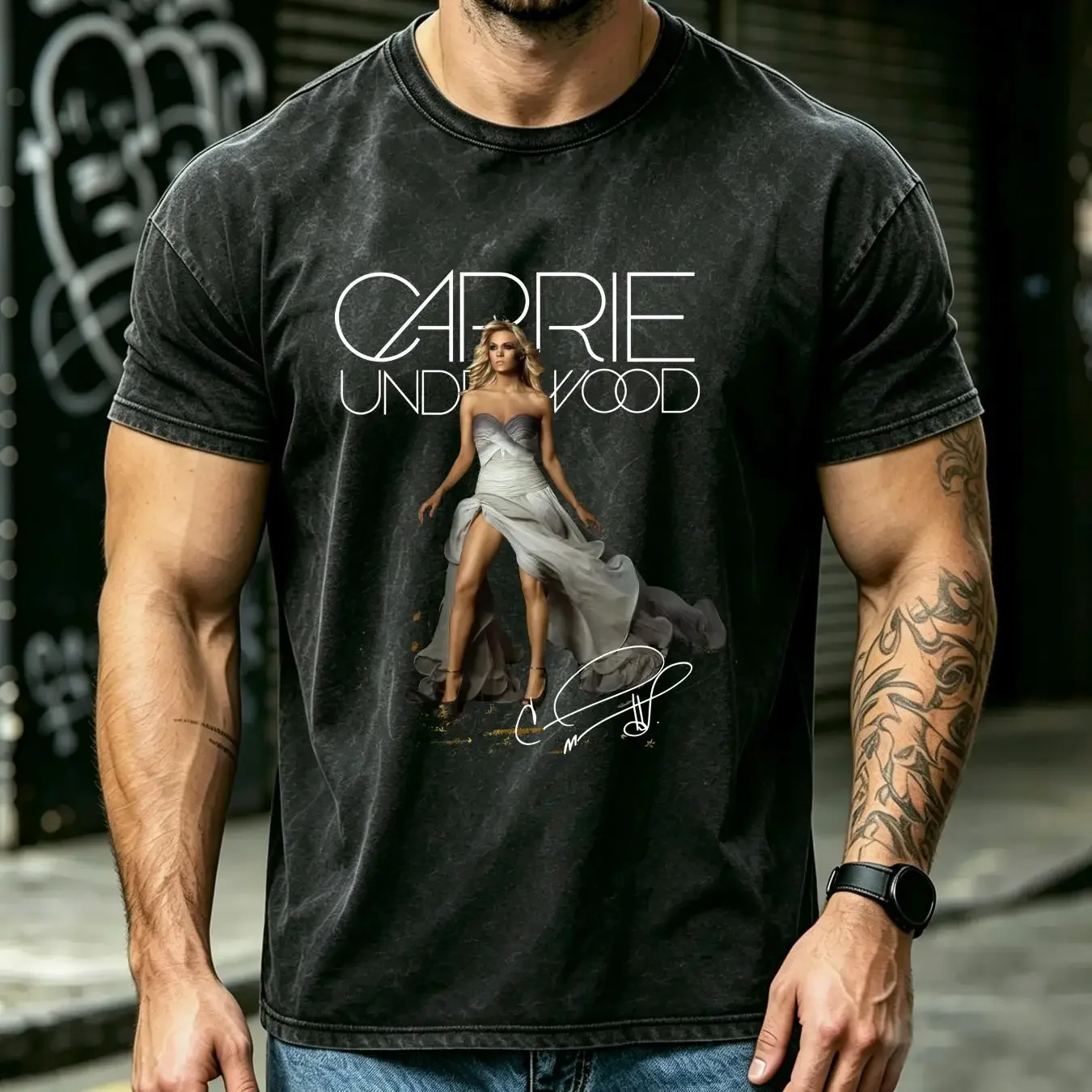 washed T Shirt Carrie Underwood Signature Heavy Cotton Black Size S 4XL CH06 long sleeves vintage Washed Unisex Slightly
