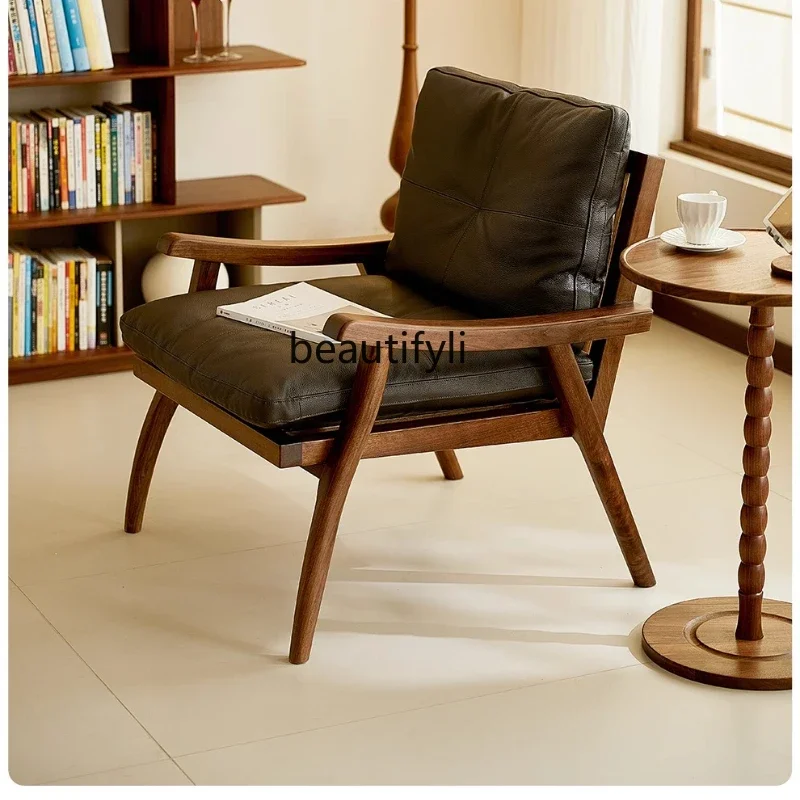 

A57 Североамериканский кожаный стул для отдыха из черного ореха для гостиной, дома, одноместный диван, простой скандинавский стул