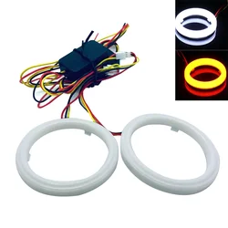 2 Pcs Car Angel Eyes LED Headlight Fog Lamp Auto Turn Signal Light DRL Halo Ring 12V 60MM-120MM High Quality White + Amber