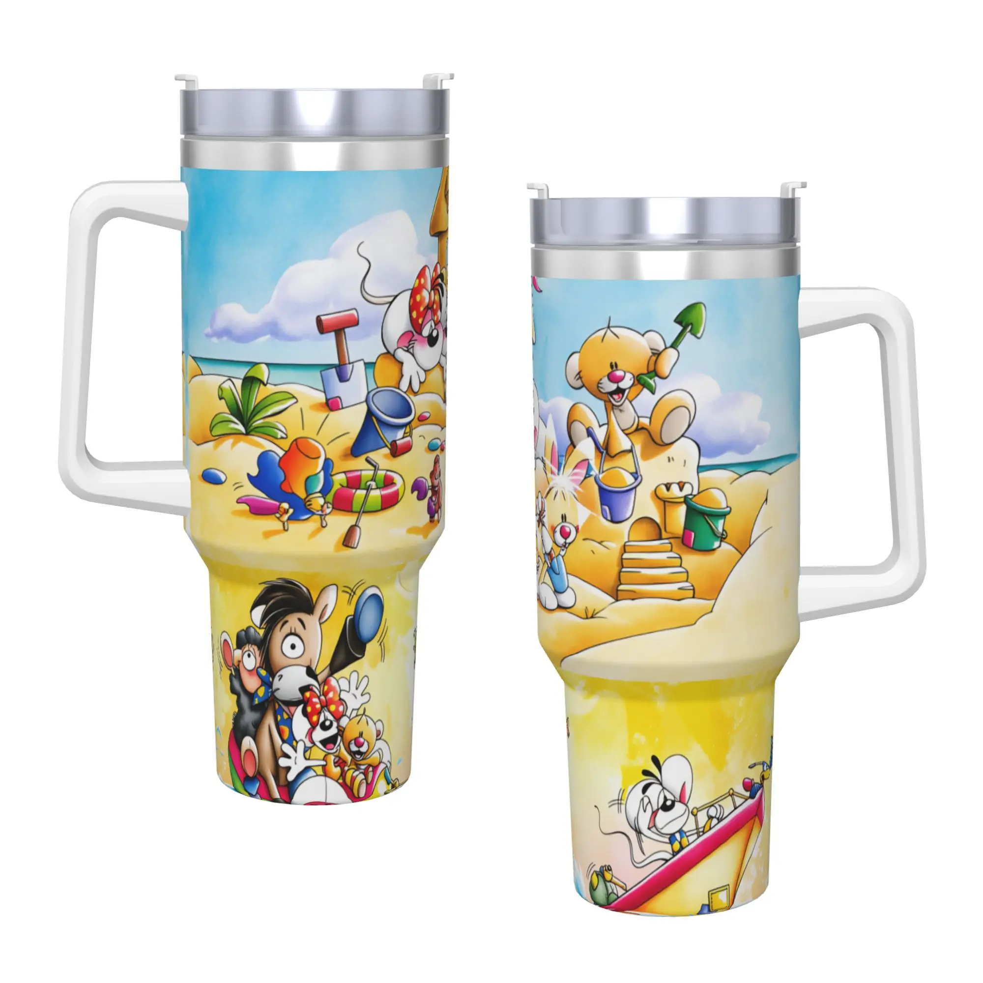 Comic Cartoons Diddl Stainless Steel Tumbler  Thermal Cups With Straws and Lid Large Capacity Car Mugs Cold Drink Water Bottle