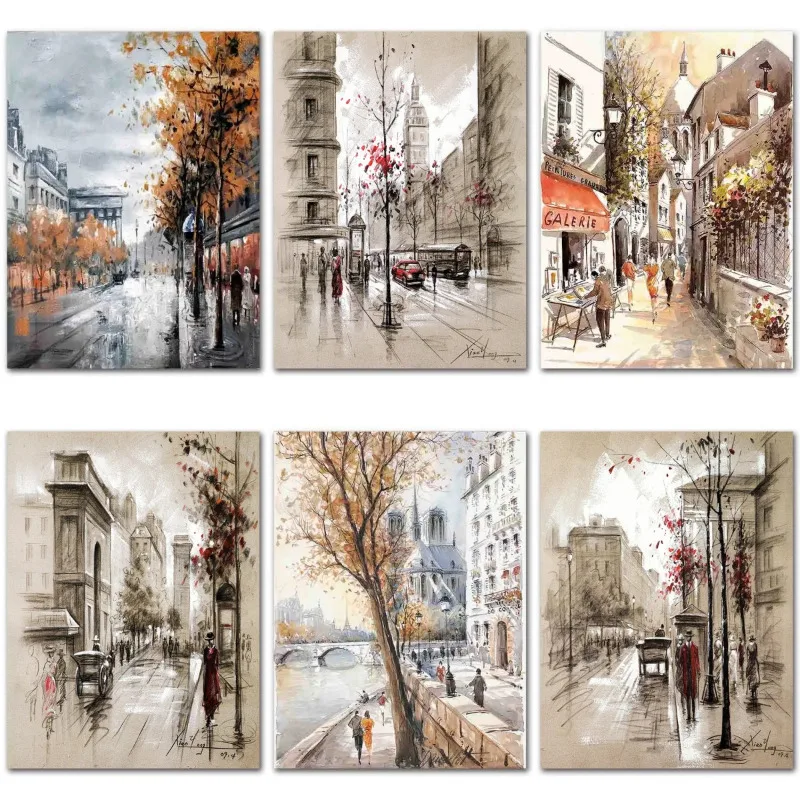 

Abstract City Street Landscape Canvas Paintings Home Decor Street Scenery HD Prints Posters Pictures for Living Room Wall Art