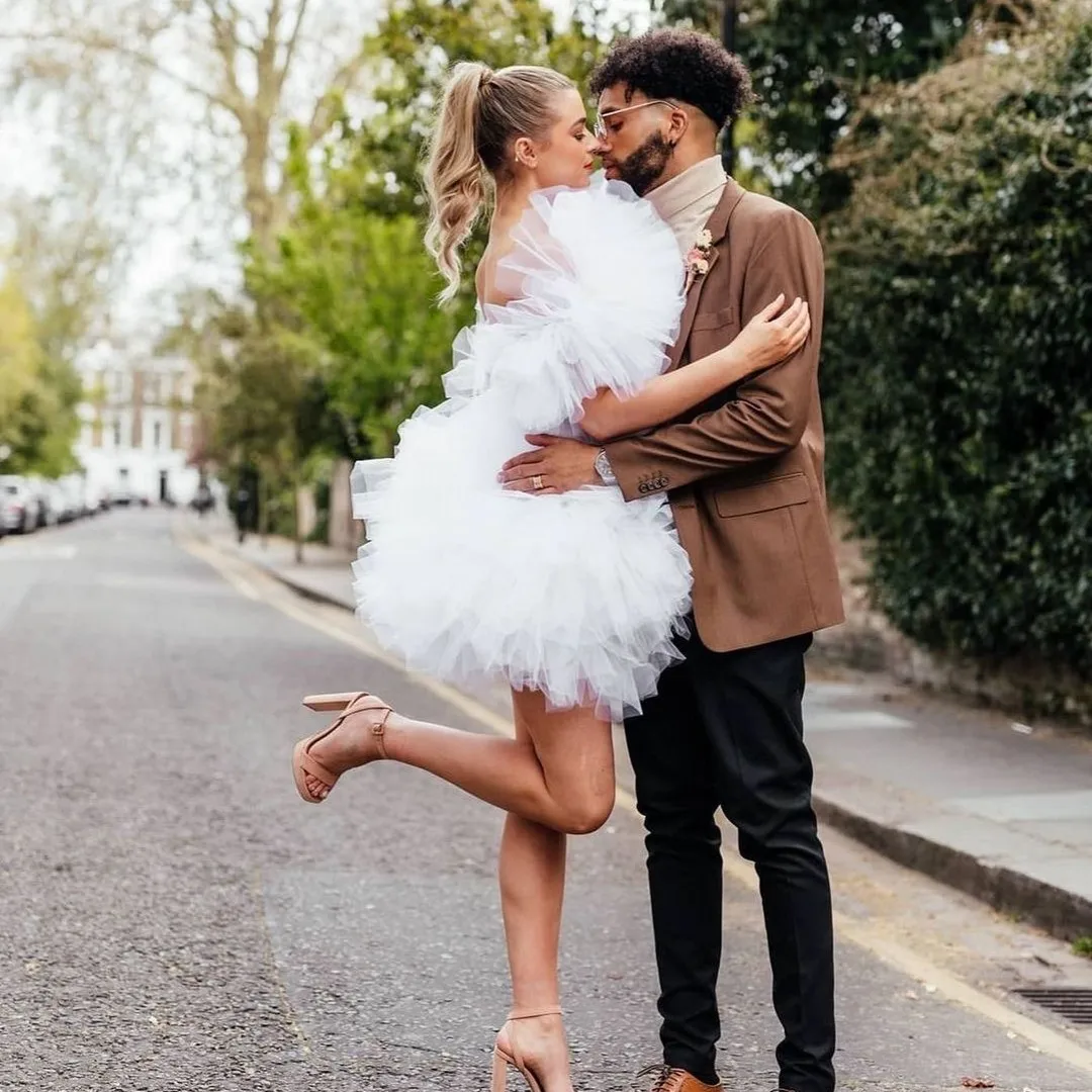 Robe Courte en Tulle Blanc Moelleux pour Femme, Bouffante à Plusieurs Niveaux, Mini Robe de Soirée Club, Doux, Dos aux, Vêtements d'Extérieur