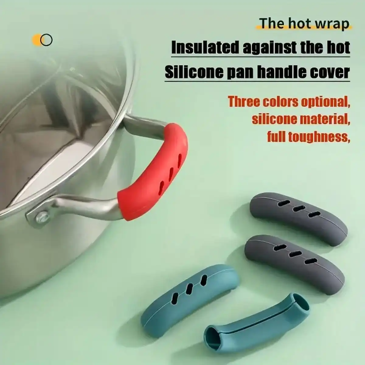 2-piece silicone auxiliary handle cover set, hot pot handle cover, anti-slip and heat-resistant, suitable for cast iron wok,
