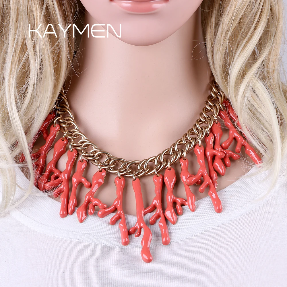 

New Showy Coral Pendant Necklace Gold Plating Colorful Chunky Statement Necklaces Women Accessory Jewelry Nice Gifts