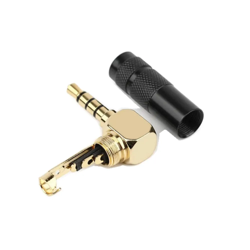 2pcs 3.5mm 90 Degree Headphone Plug Jack 4 Pole TRRS Gold Plated Copper Adapter Earphone Line Connector 6.0mm Wire Hole Audio