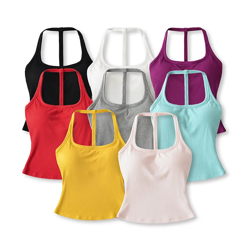 

Sports and Fitness Vest with Chest Pad Summer Shockproof Beauty Back Nude Feeling Suit Pilates Training Yoga Top Yoga Clothing