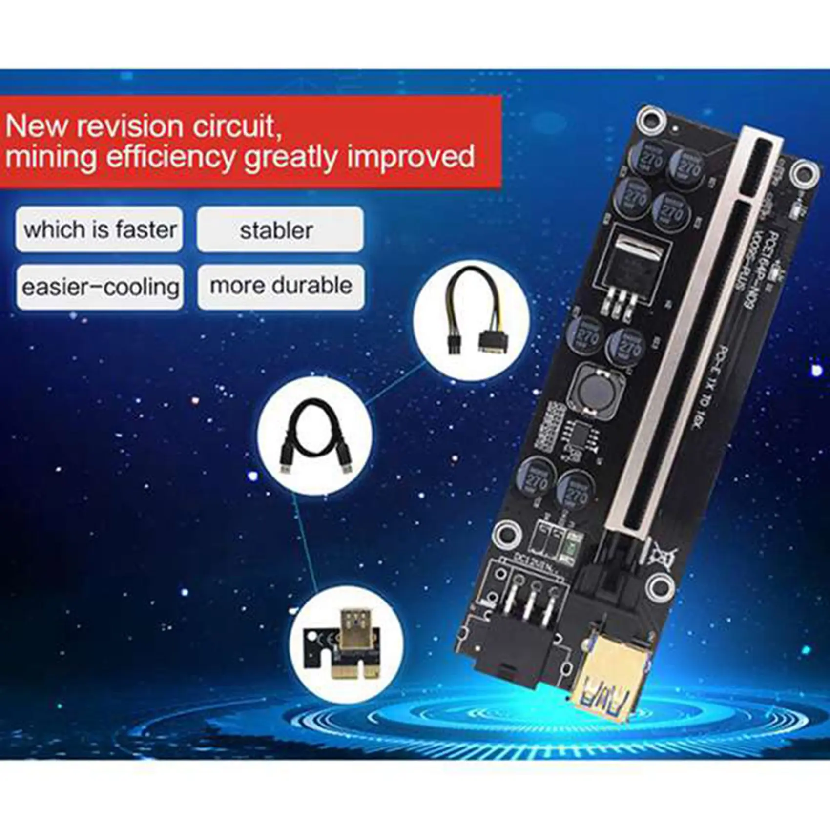 6Pcs 009S PLUS USB 3.0 PCI-E Riser VER009 Express 1X 4X 8X 16X Extender Pcie Riser Adapter Card SATA 15Pin to 6