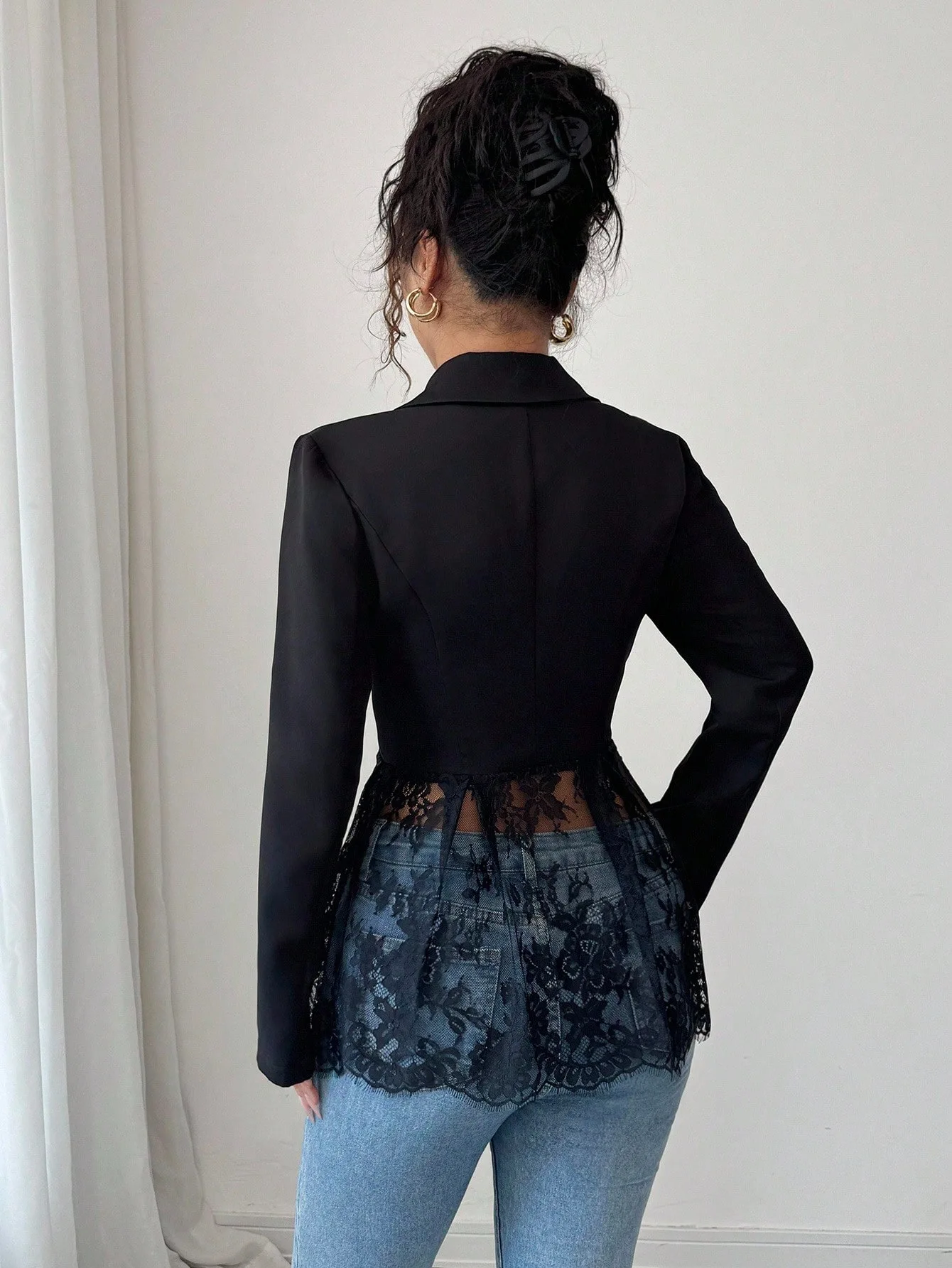 Veste de costume trapèze pour femme, Amazon 2025, nouvelle couleur, dentelle contrastée, taille amincissante, automne et hiver