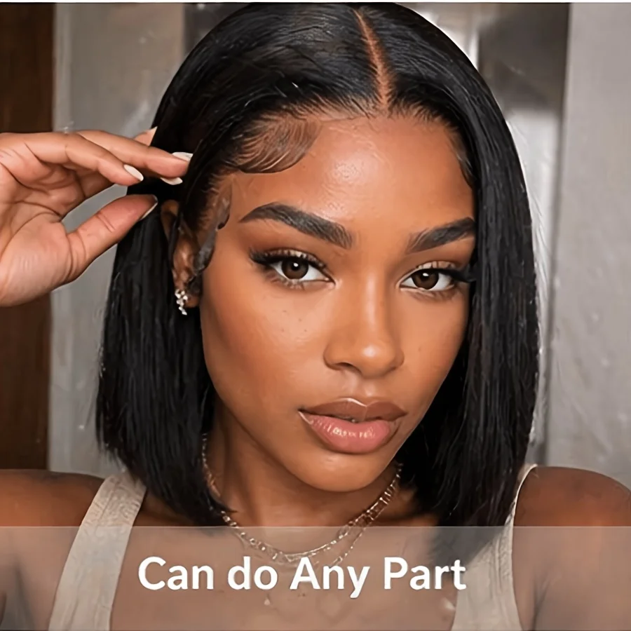 Smilegirl Bone Straight Short Bob Wig  13x4 HD Transparent Lace Front Human Hair Wigs 200% Density For Black Women Pre Plucked Realistic Scalp image 5