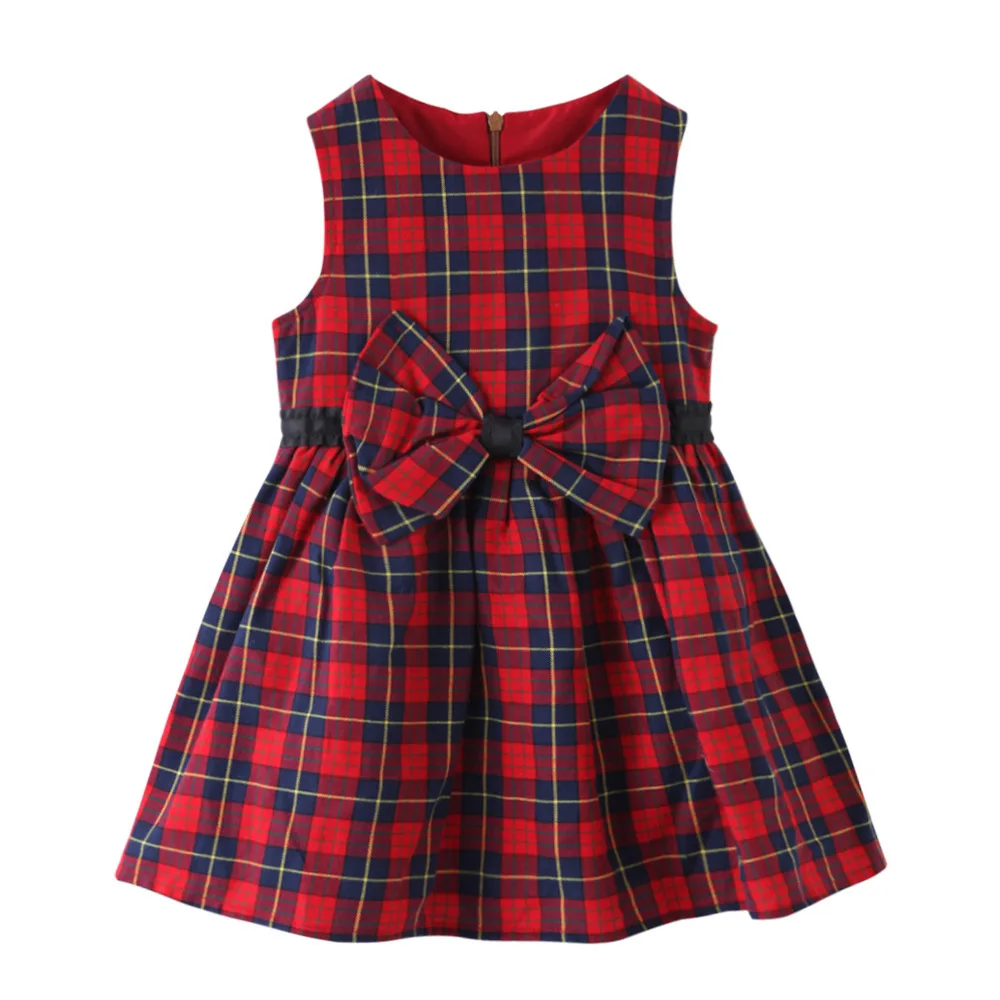 

Baby Girls Sleeveless Dress Girl Christmas New Year Party Red Dresses Infant Big Bow Ball Gown Children Birthday Plaid Frock