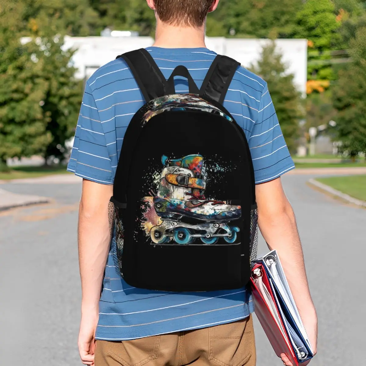 Colorful Graffiti Roller Skate Themed Backpack Student BookBag Children School Bag Laptop Shoulder Bags for Boys Girls
