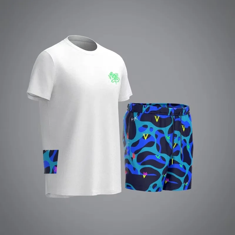 VRUNK Sommer-T-Shirt-Set für Damen und Herren, lässig, sportlich, locker geschnitten, Mesh, 3D-Druck, atmungsaktiv, Kurzarm und Shorts, Familien- und Kinder-T-Shirts – Detail 4