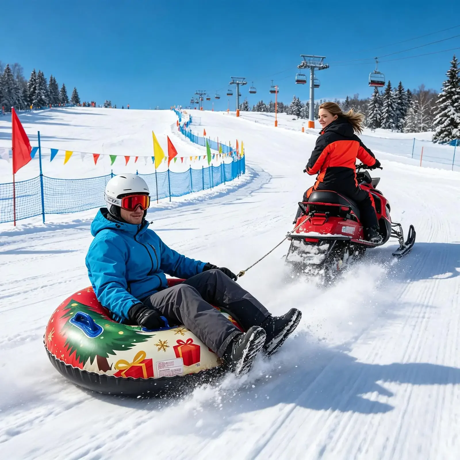 Snow Tube Sled 36 Inch Christmas Thickened Winter Toy With Anti-Slip Handle Outdoor Snow Tubing For Family Outings Ski Resort