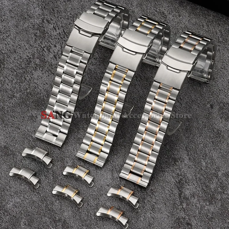 18/20mm 22mm 24mm Ersatzarmband mit gebogenen/geraden Enden, universelles Armband aus massivem Edelstahl für Herren und Damen