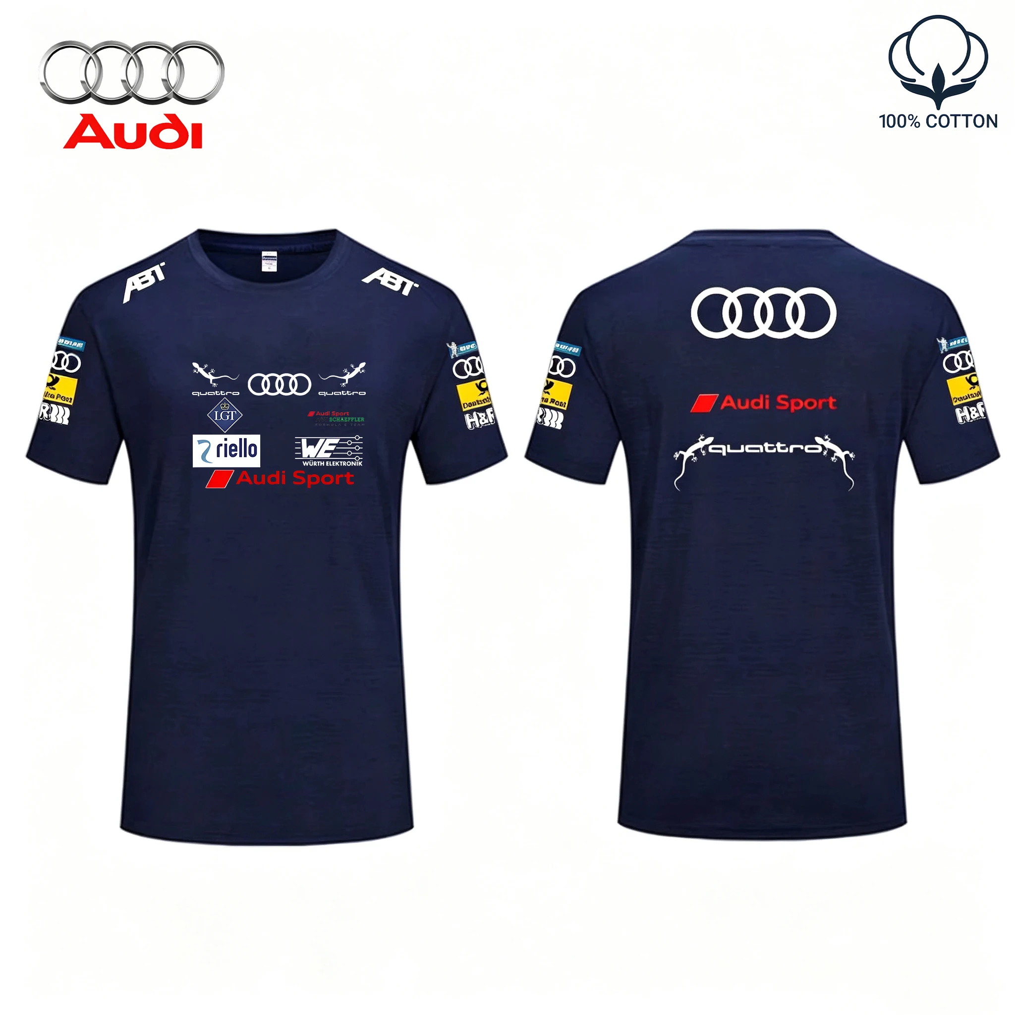 Audi Sport Racing Team Driver Print T-Shirt Short-Sleeve Fan Loose Comfortable Pure Cotton Racing Team Fanwear