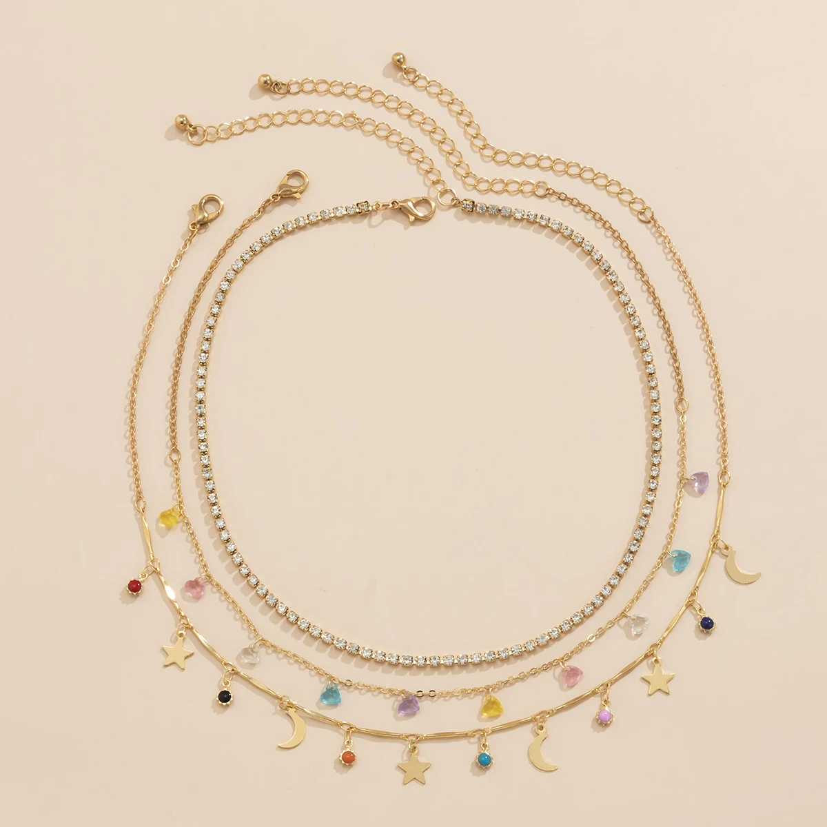 Boho Layered Chain with Stars/Moon Pendants Necklace for Women Trendy Rhinestone Short Choker Necklace 2022 Fashion Neck Jewelry - Image 3