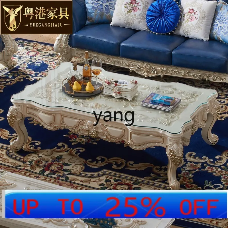 

LH marble coffee table living room household full solid wood carving flower TV cabinet combination paint tea table