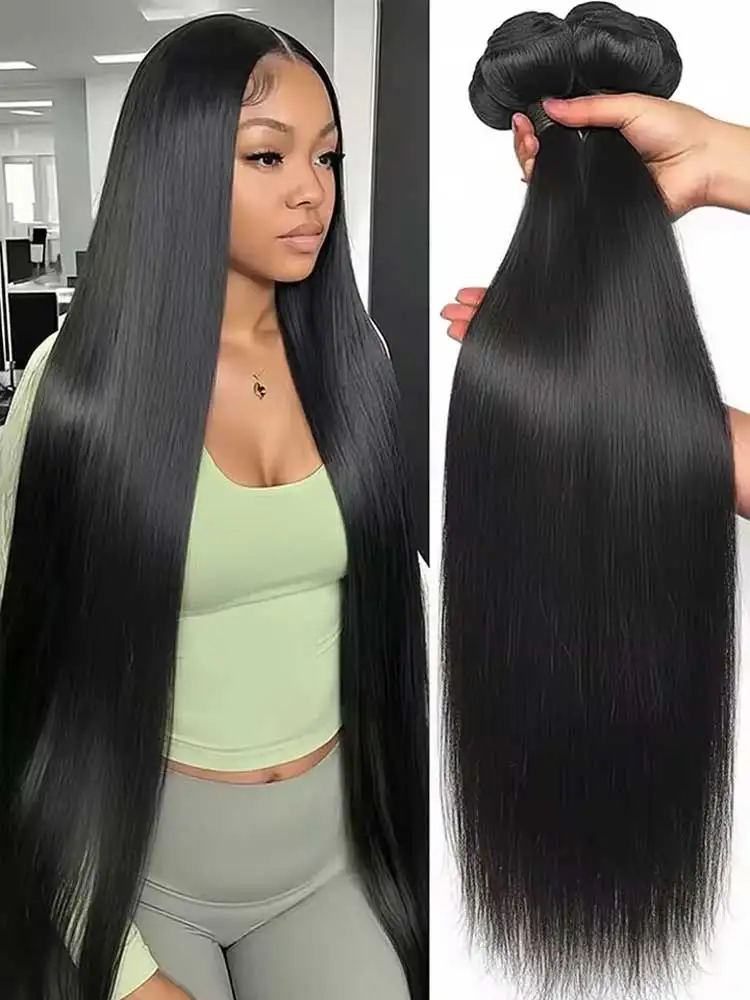 Brazilian Long Straight Hair 1/3/4 Bundle Deals 100% Unprocessed Virgin Human Hair Bundles Natural Black Color 14-32 Inch