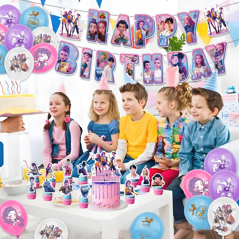 

Kpop Demon Hunters Theme Birthday Party Decorations Celebration Party Balloons Disposable Tableware Cup Plate Kid Party Set