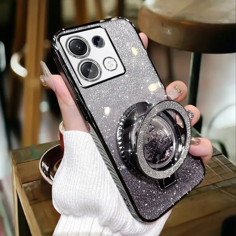 For Xiaomi Mi 14T Pro Case Soft Bling Glitter Quicksand Ring Stand Protective Back Cover Case For Xiaomi Mi14T Pro Phone Shell