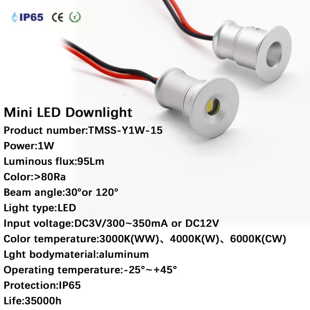 Mini foco LED de 1W, iluminación empotrada recortada de 15mm, DC3V/12V IP65, luz de techo para cocina y hogar, ángulo de haz 30D/120D, envío directo