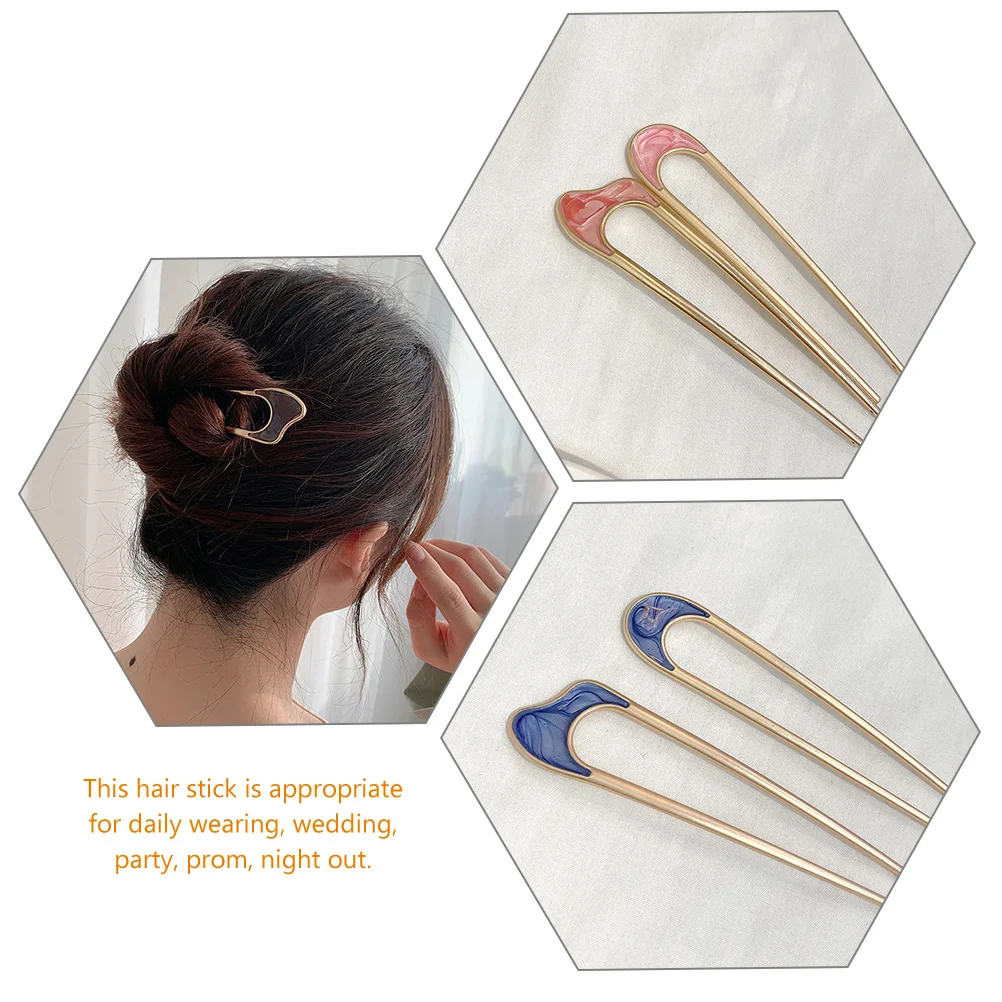 

4pcs Metal Hair Stick shaped Hairpin Elegant Bun Accessories Women Blue Pink Durable Hairstyle Metal Hair Fork Stick