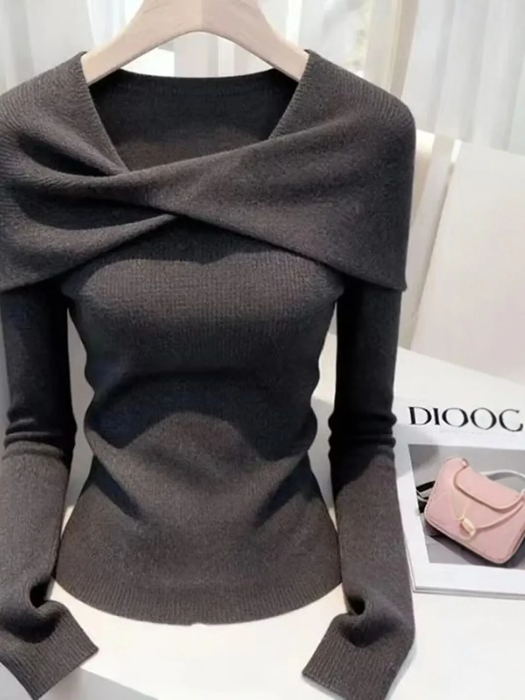 Elegant Long Sleeve Knitted Sweater Women's Autumn New plus Size Lazy Style Fashionable Top High-End Design Japanese Style