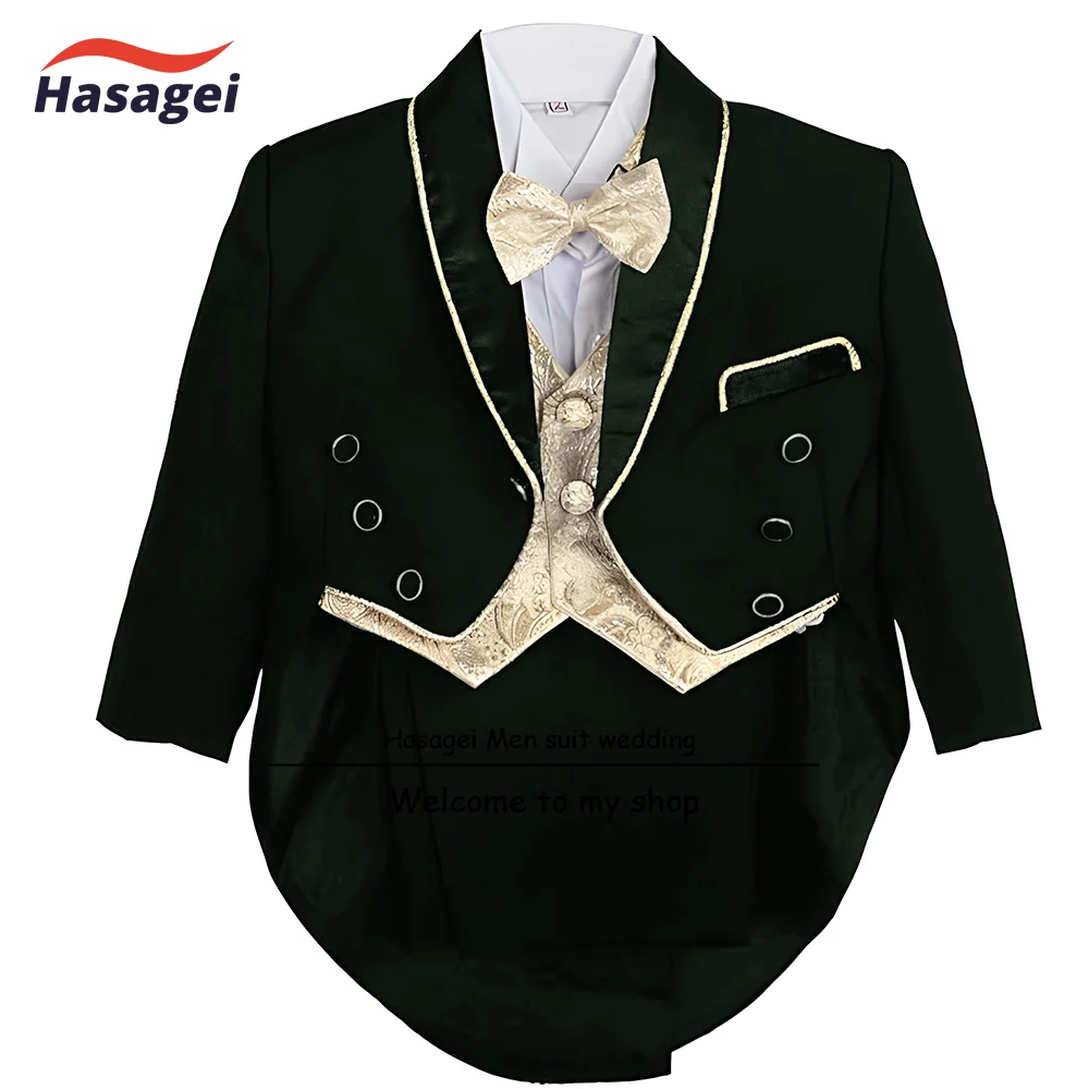 Boys Wedding Smoking 3 Piece Set, Jaqueta, Calças, Colete, Gravata, Terno Infantil Formal, Vestido de Festa, 2-16 Anos, Roupa Personalizada