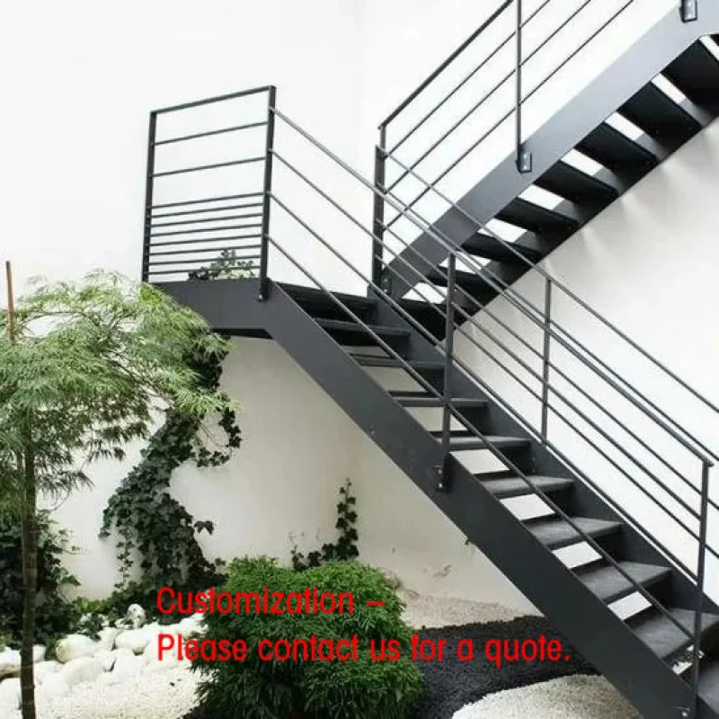 custom.External Emergency Rescue Staircase Galvanized Metal Powder Coated Anti-slip Carbon Steel Outdoor Straight Stairs