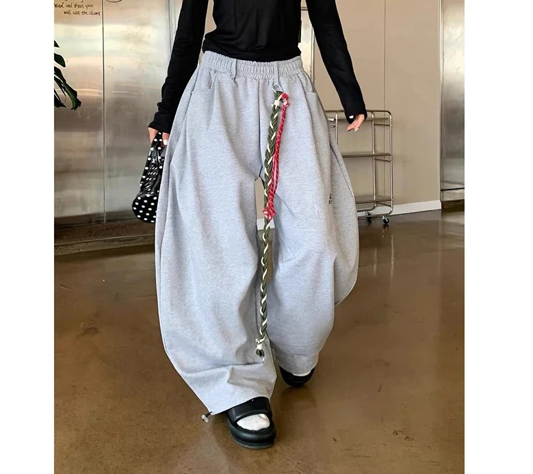 Pantalones de chándal holgados grises con estampado de letras para mujer, pantalones de baile estilo estético Harajuku Vintage Y2k Hip Hop, pantalones de pierna ancha