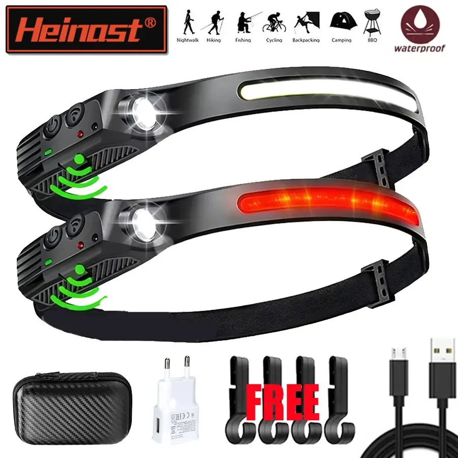 

Сенсорный налобный фонарь, светодиодный налобный фонарик XPE + COB, встроенный аккумулятор, перезаряжаемый фонарик, уличный фонарь для кемпинга, рыбалки, верховой езды