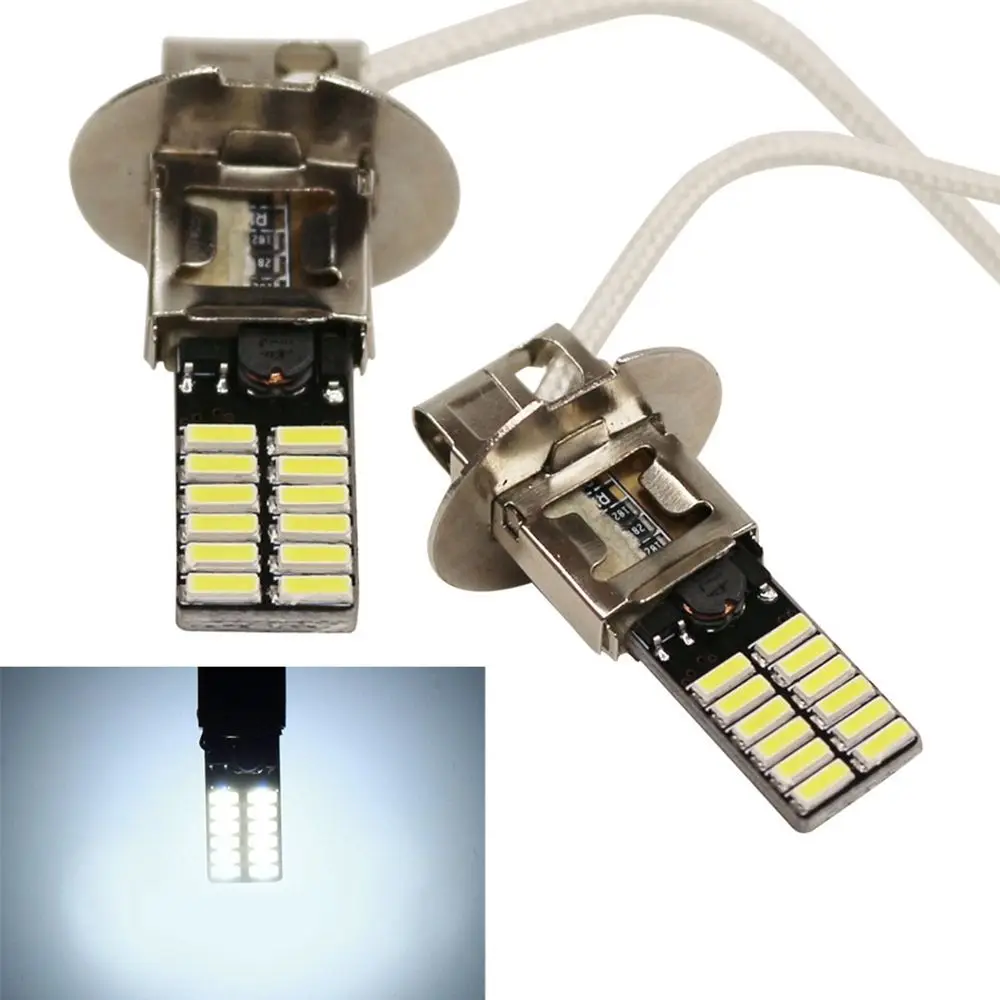 2Pcs H3 6500K 24-SMD 4014 Hot Auto Super Bright Head Bulb DRL Lamp Car Fog Light LED White