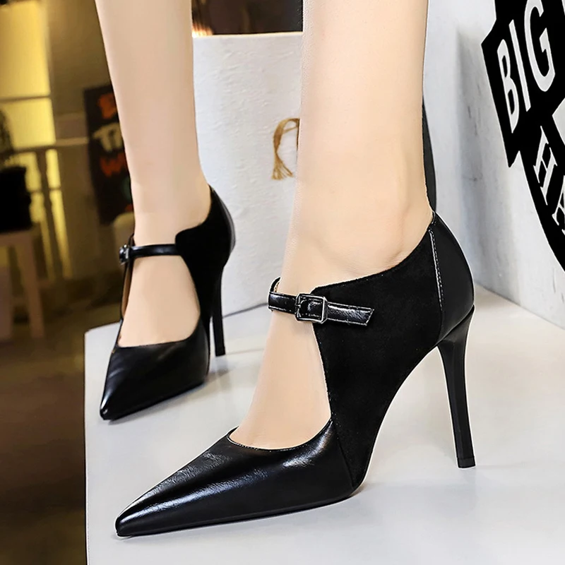 BIGTREE Spring Fashion Pointed Toe Thin Heels Woman Pumps Hollow Buckle Strap WEDDING Party Ladies Shoes