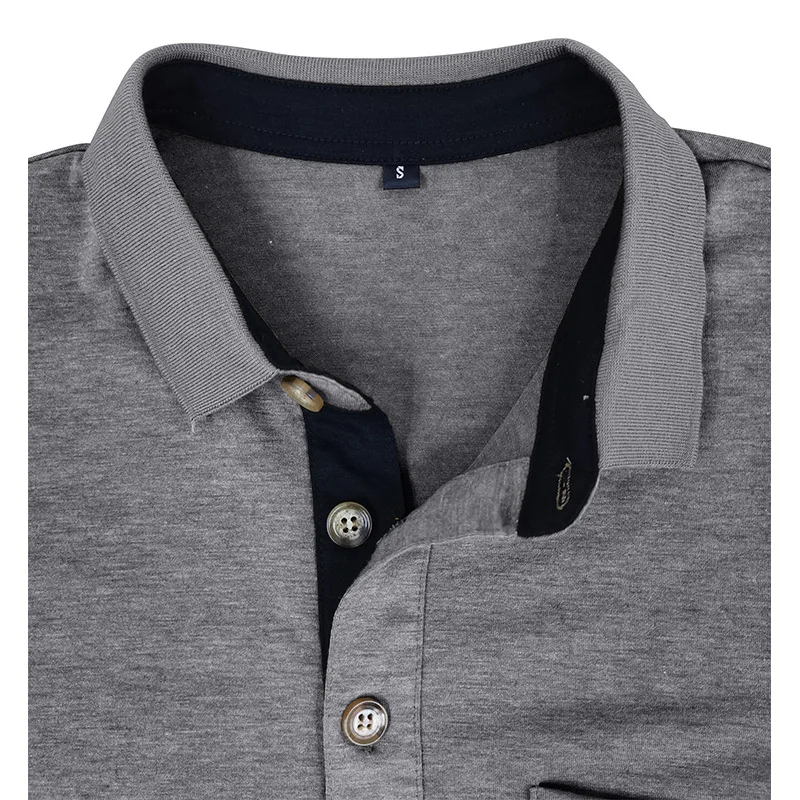 Frühling Trend männer Langarm Casual T-shirt Solide Revers Button Up Pullover Tops Herbst Drehen Unten Kragen Bodenbildung Polo-Shirt – Detail 10