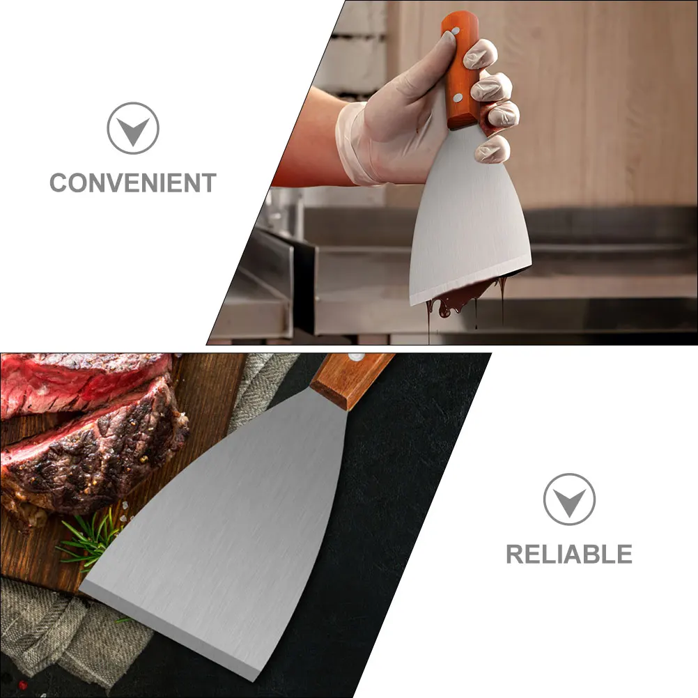 

3Pcs Wood Handle Stainless Steel Grill Spatula Set Steak Frying Scraper for Restaurant Home Outdoor Kitchen Cooking Tool