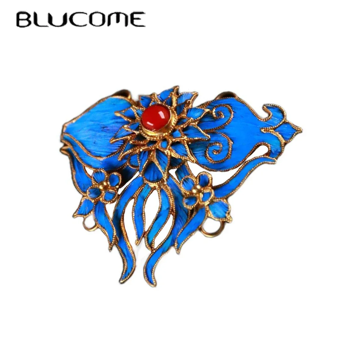 Blucome Dot Emerald Craft Peach-shaped Forbidden City Brooch Women Suit Cheongsam Hairpin Accessories