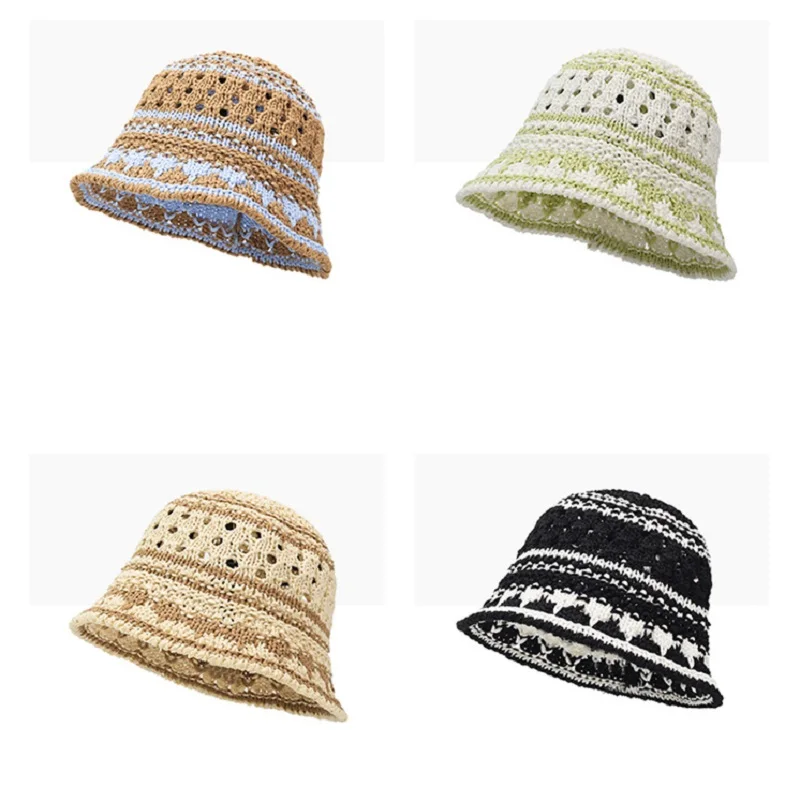 cappello-da-pescatore-intrecciato-da-donna-estivo-versatile-dal-design-di-nicchia-a-blocchi-di-colore-traforato-per-protezione-solare