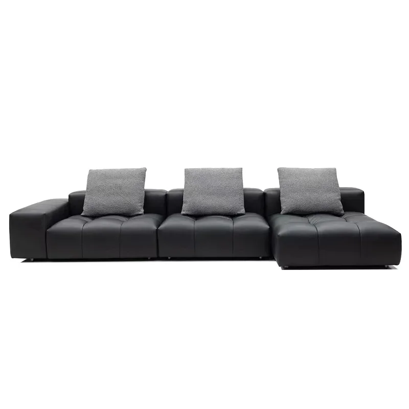 

Italian minimalist pixel sofa black first layer cowhide original designer villa princess corner full leather sofa