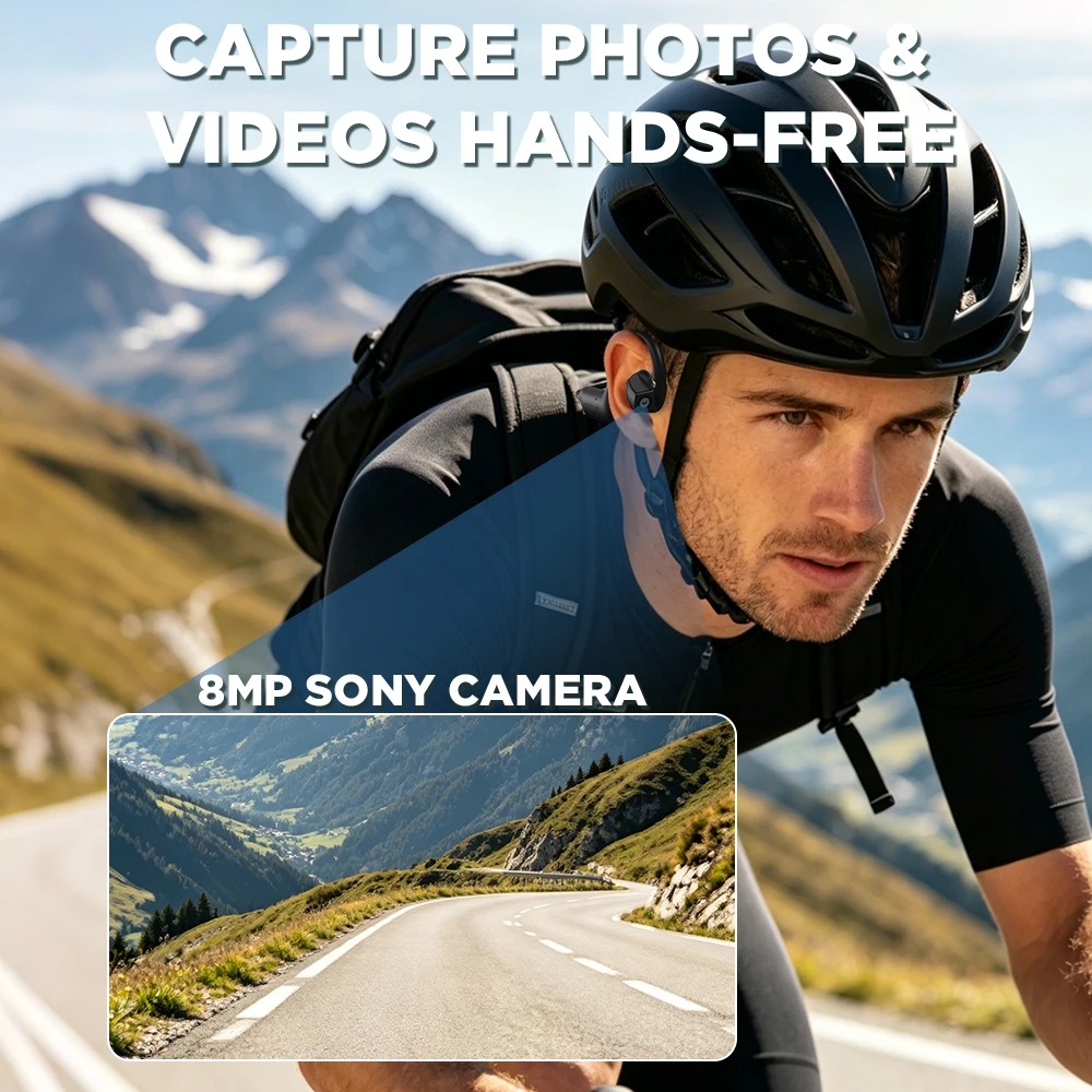 Bone Conduction Camera Headset Open-Ear 8MP HD Camera With EIS AI Object Recognition Voice Assistant IPX5 HD Clear Calling E12 image 3