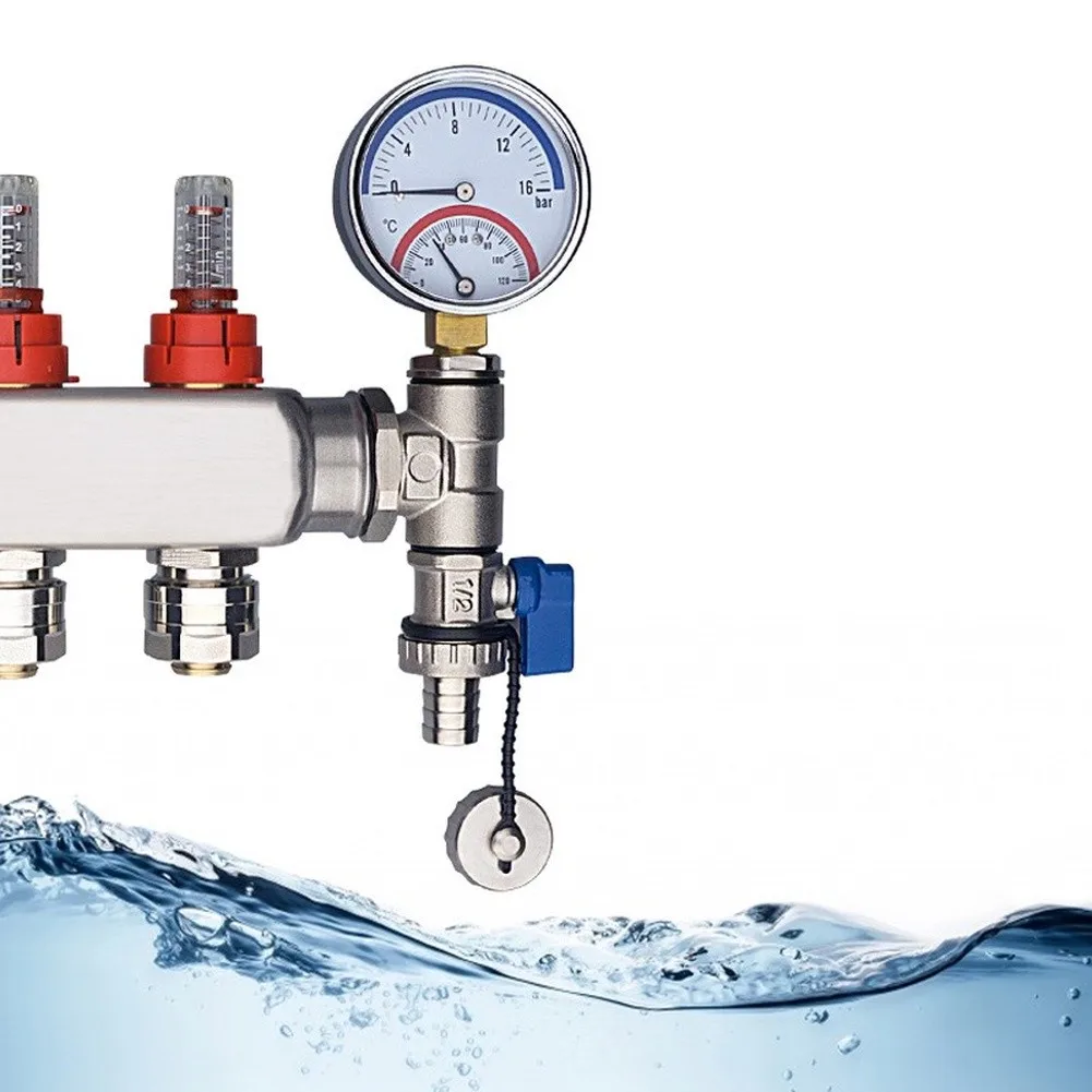 for G1 Underfloor Heating Manifold Drain Valve High Flow Copper Design with for temp Pressure Monitoring 1 inch 1.2 inch