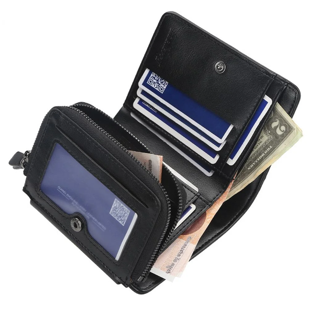 Moda masculina carteira de couro genuíno RFID bloqueando fino bifold ID janela titular do cartão viagem uso diário