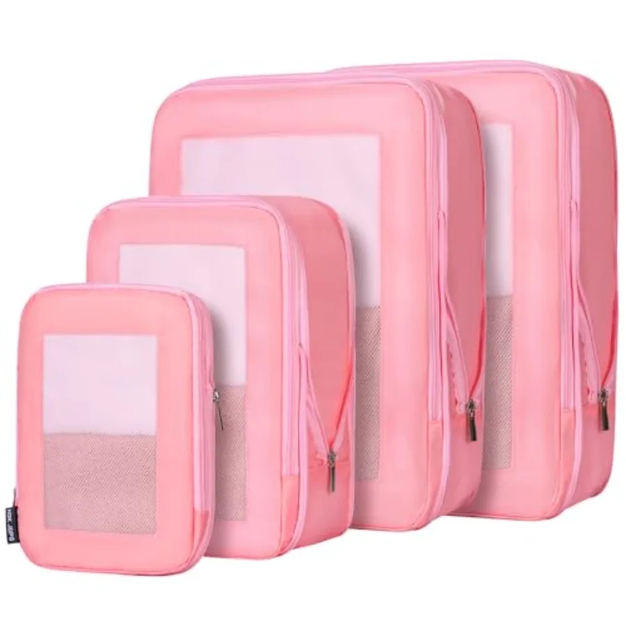 

4 Set Ultralight Compression Packing Cubes for Suitcases Travel Compressible Mesh Packing Cubes for Women Pink Packing Organize