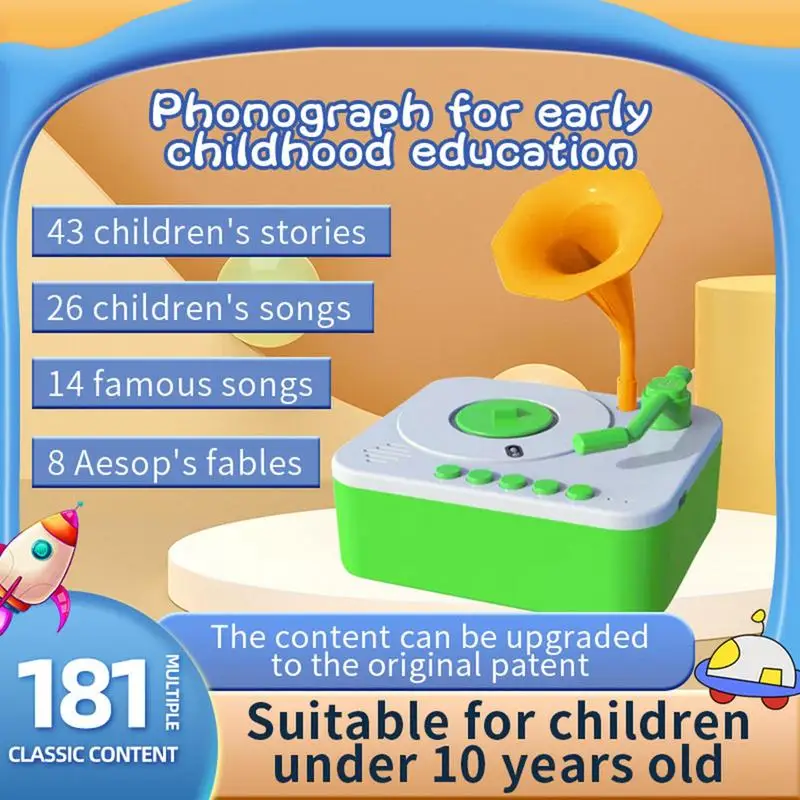 Kids Gramophone Player Phonograph Storyteller Toy With 96 Cards Sensory Storytelling Toys For 3 Years Boys Girls