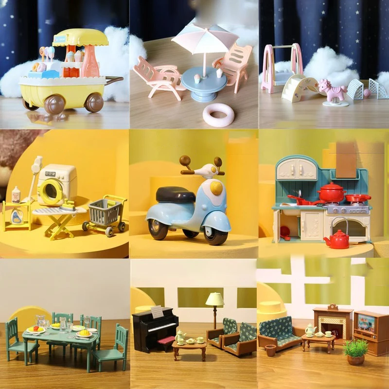 1 Set Doll House Simulation Dining Table Mini Furniture Children's Toys Kitchen Living Room Decoration Model DIY Accessories