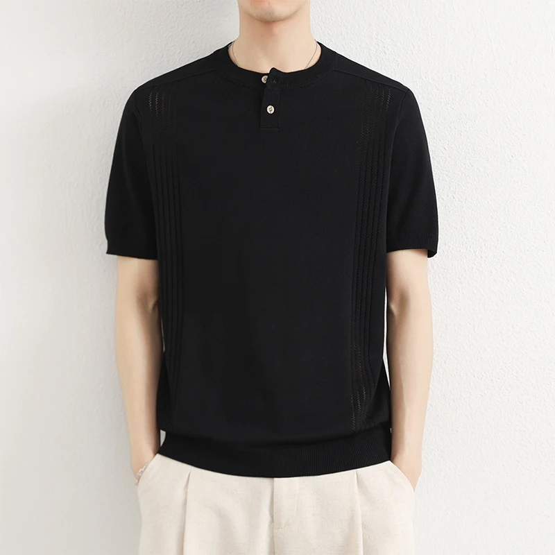 New Style Men's Knitted Short-Sleeved T-Shirt- Casual, Fashionable and Comfortable