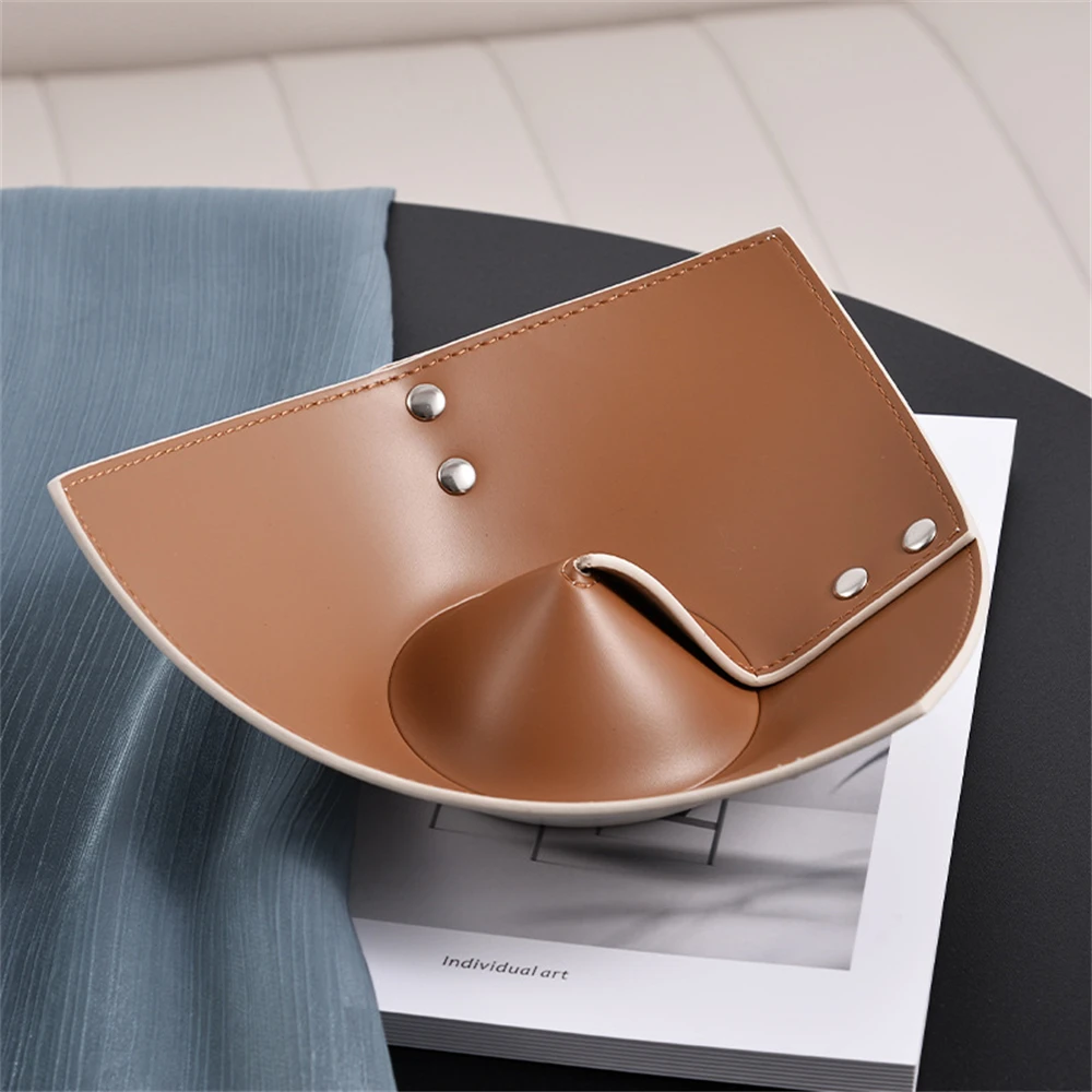 High Quality PU Leather Storage Tray Nordic Desktop Organizer Plate Home Jewelry Key Wallet Makeup Container Pot Home Decoration