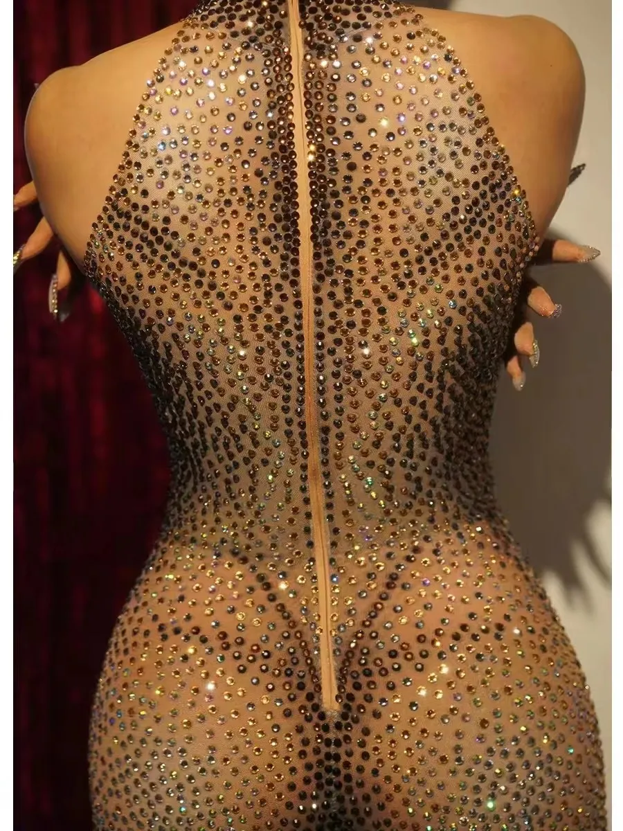 luxury sparkle Full rhinestone jumpsuit sexy club party birthday outfits for women leotard drag queen pole dance festival outfit